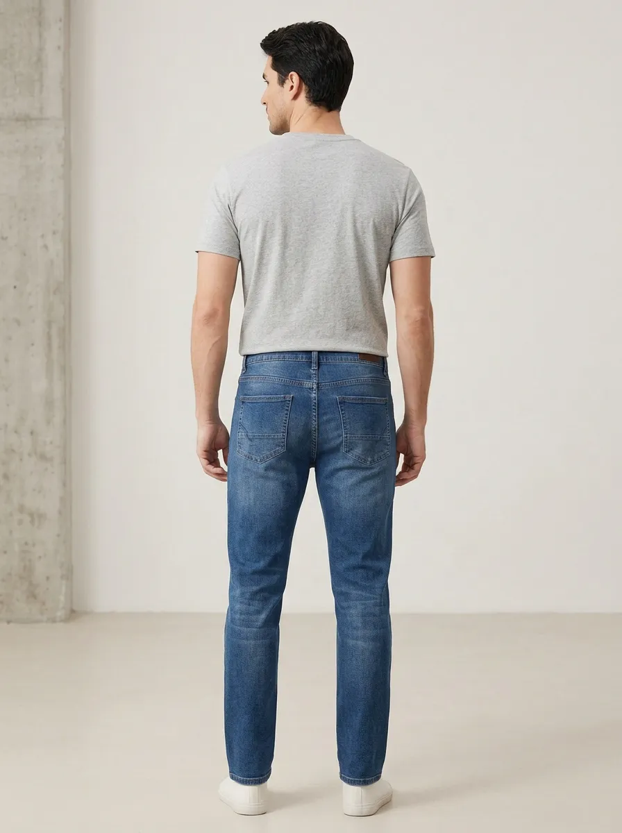 Men's Casual Daily Wear Blue Washed Stretch Denim Jeans