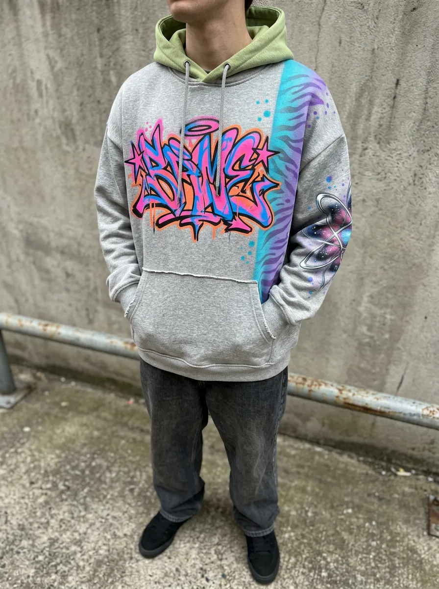 Unisex Streetwear Graffiti Logo Tiger Stripe Graphic Hoodie