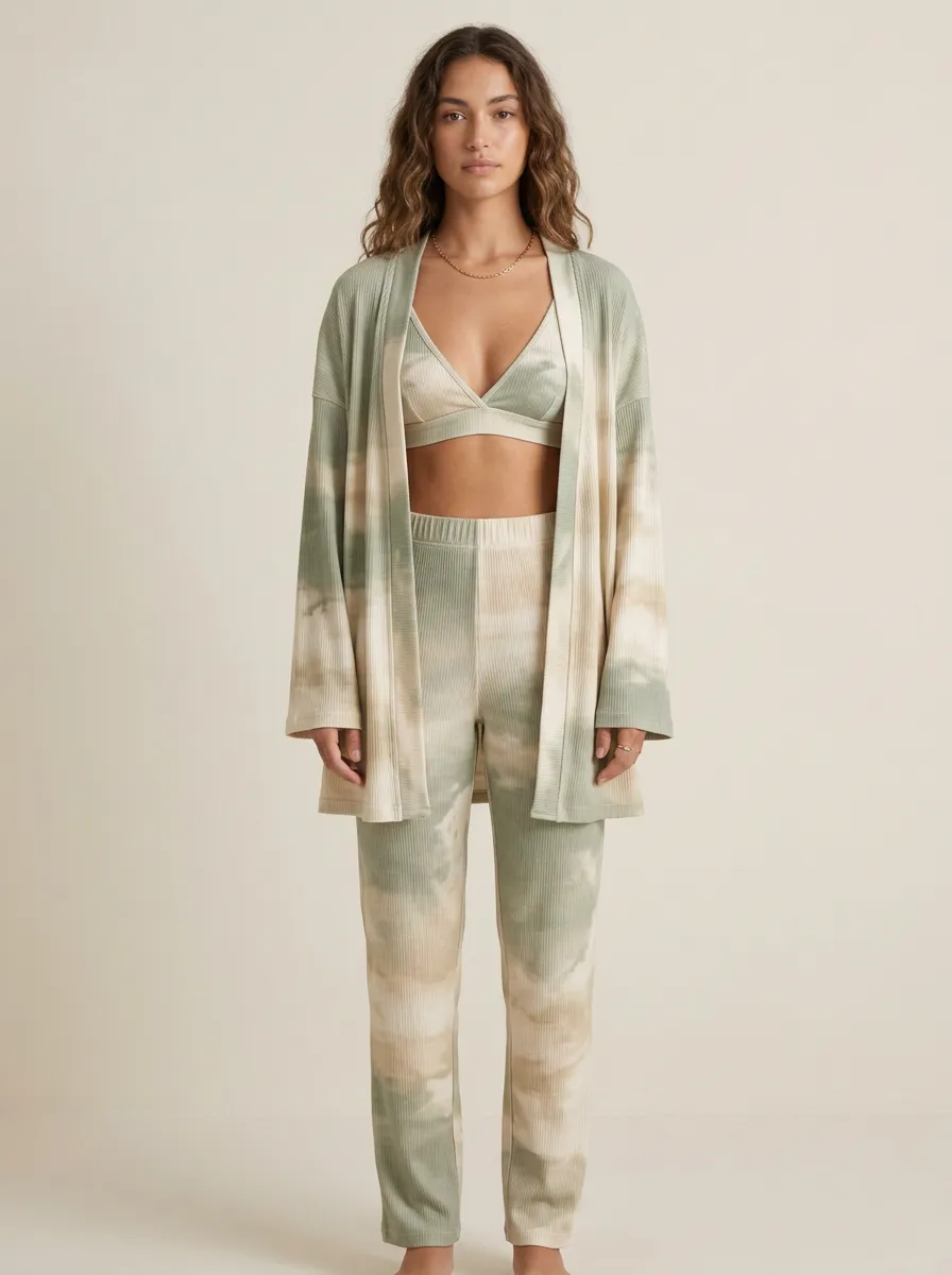 Tie Dye Strap Detail Cardigan Lounge Set