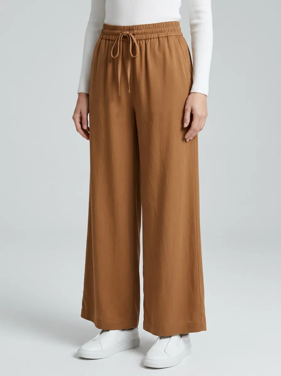 Wide-Leg Drawstring Elastic-Waist Casual Casual Wide Leg Pants