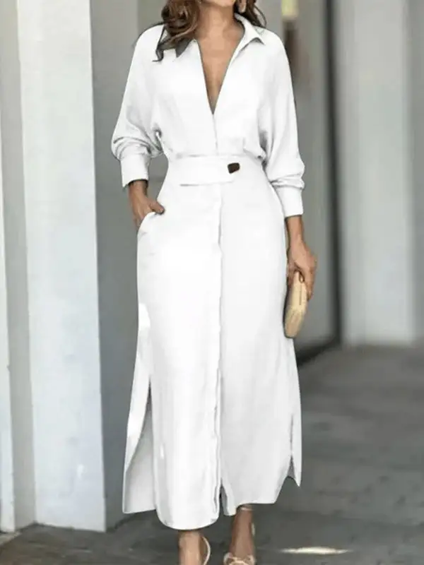 Long Neck Shirt Maxi Dress