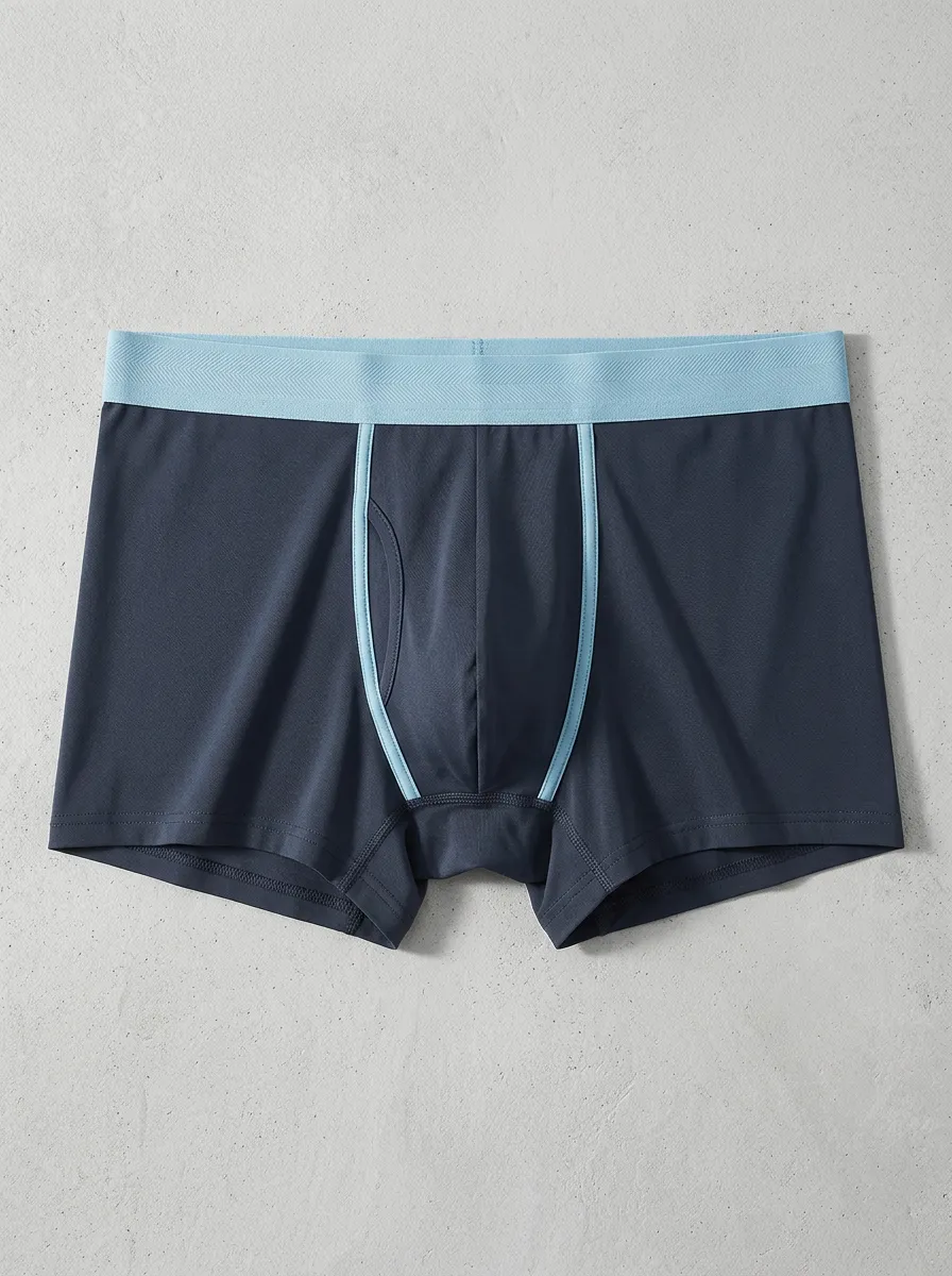 Men's Navy Blue Contrast Trim Solid Color Boxer Briefs