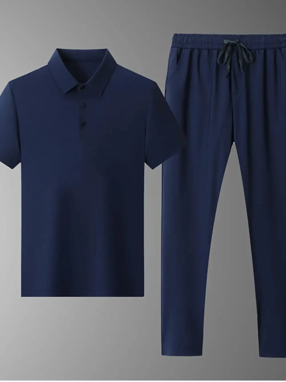 Button Detail Short Sleeve Polo Matching Two Piece Set