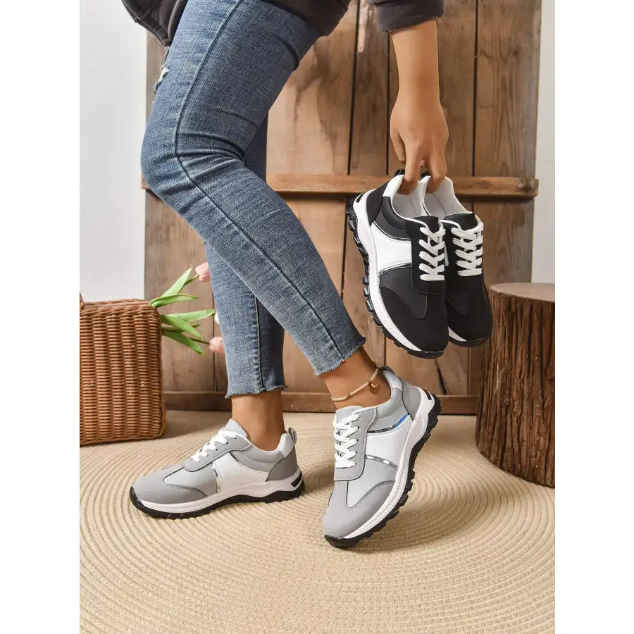 Contrast Lace Up Sneakers Shoes