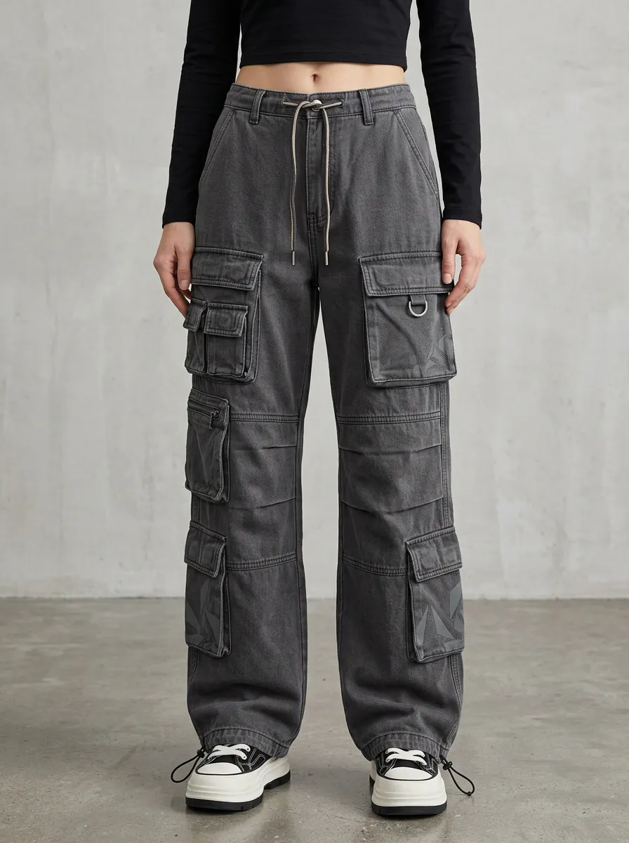 Minimal Geometric Pattern Wardrobe Women's Multi Pocket Cargo Pants
