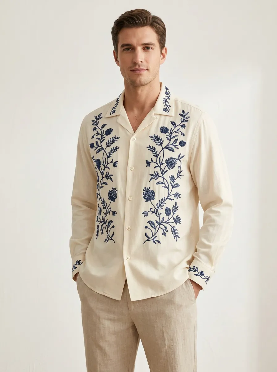Men's Floral Embroidered Refined Shirt