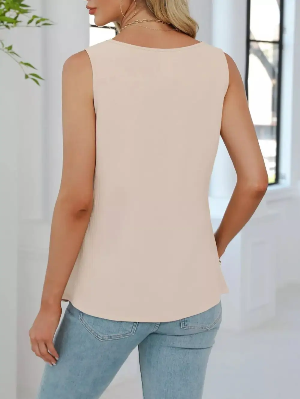 V-Neck Pleated Tank Top