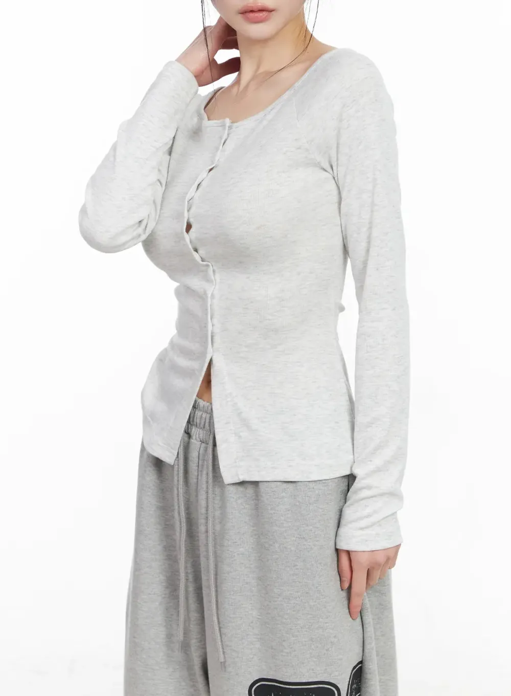 Off-Shoulder Button-Up Long Sleeve Top