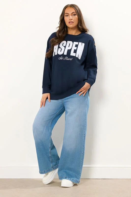 Navy Blue 'Aspen' Slogan Sweatshirt detail 1
