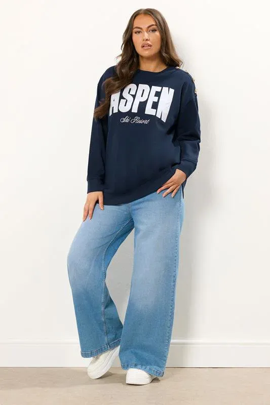 Navy Blue 'Aspen' Slogan Sweatshirt