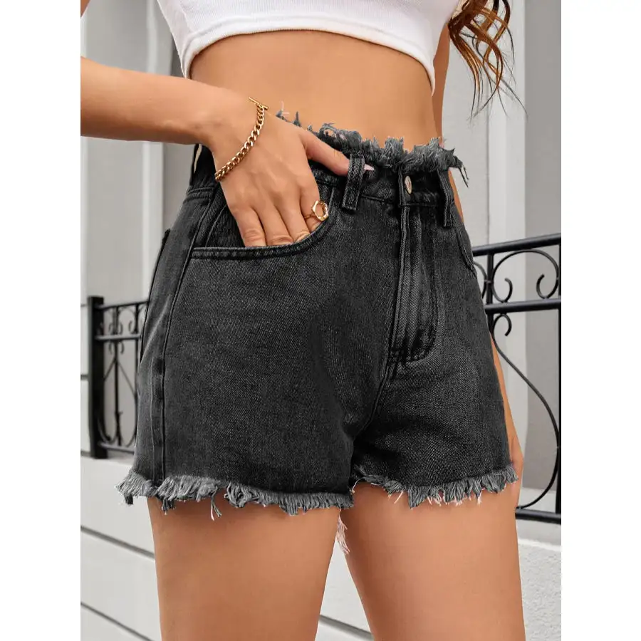 Refined Washed Raw Hem Denim Shorts