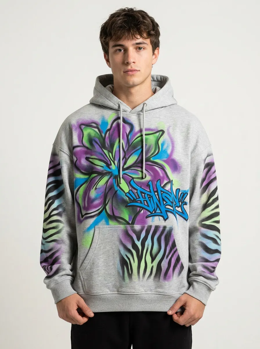 Unisex Streetwear Graffiti Flower Zebra Print Graphic Hoodie