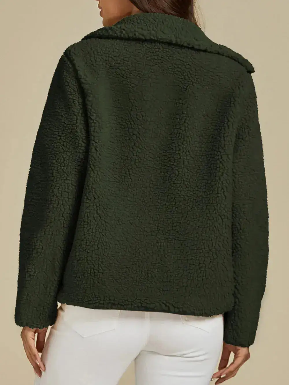 Plush Zip Front Pocketed Casual Jacket