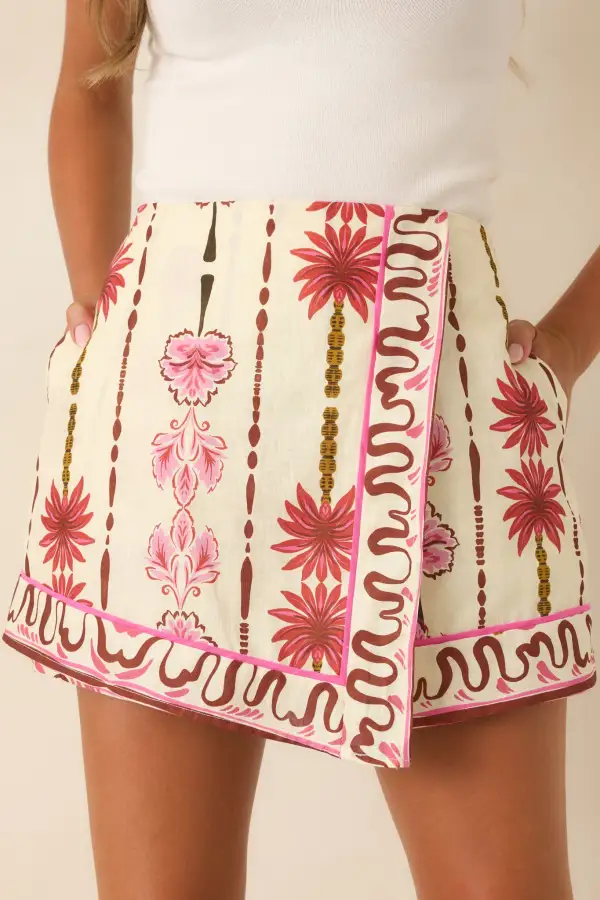 Sunset Floral Cotton Linen Mini Short