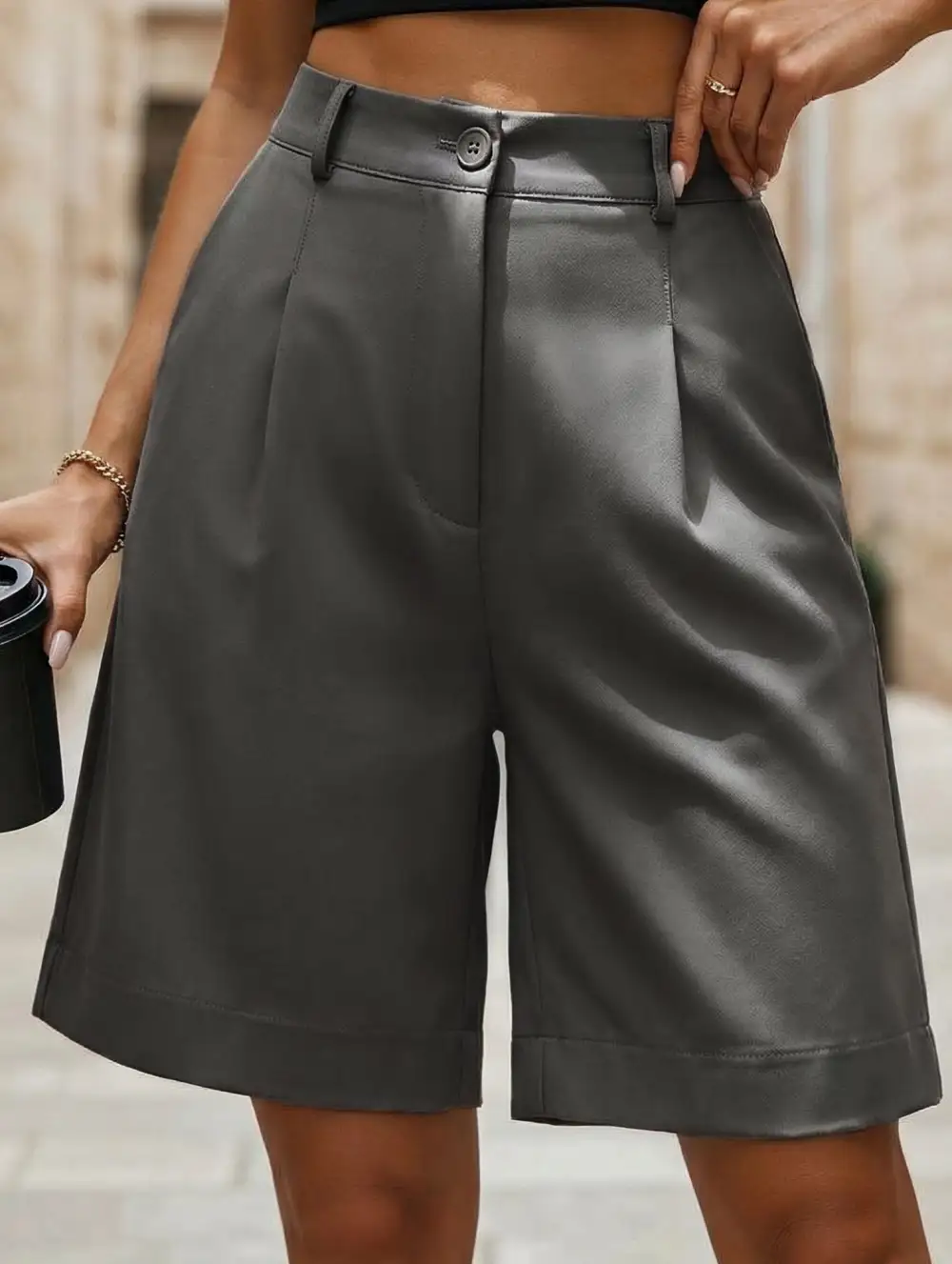 High-Waist Wide-Leg Suit Shorts