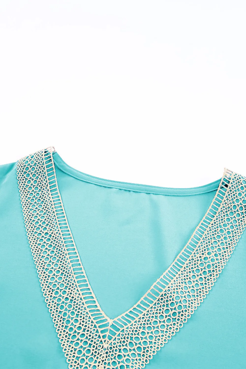 Green Lace Trim V Neck Blouse Style