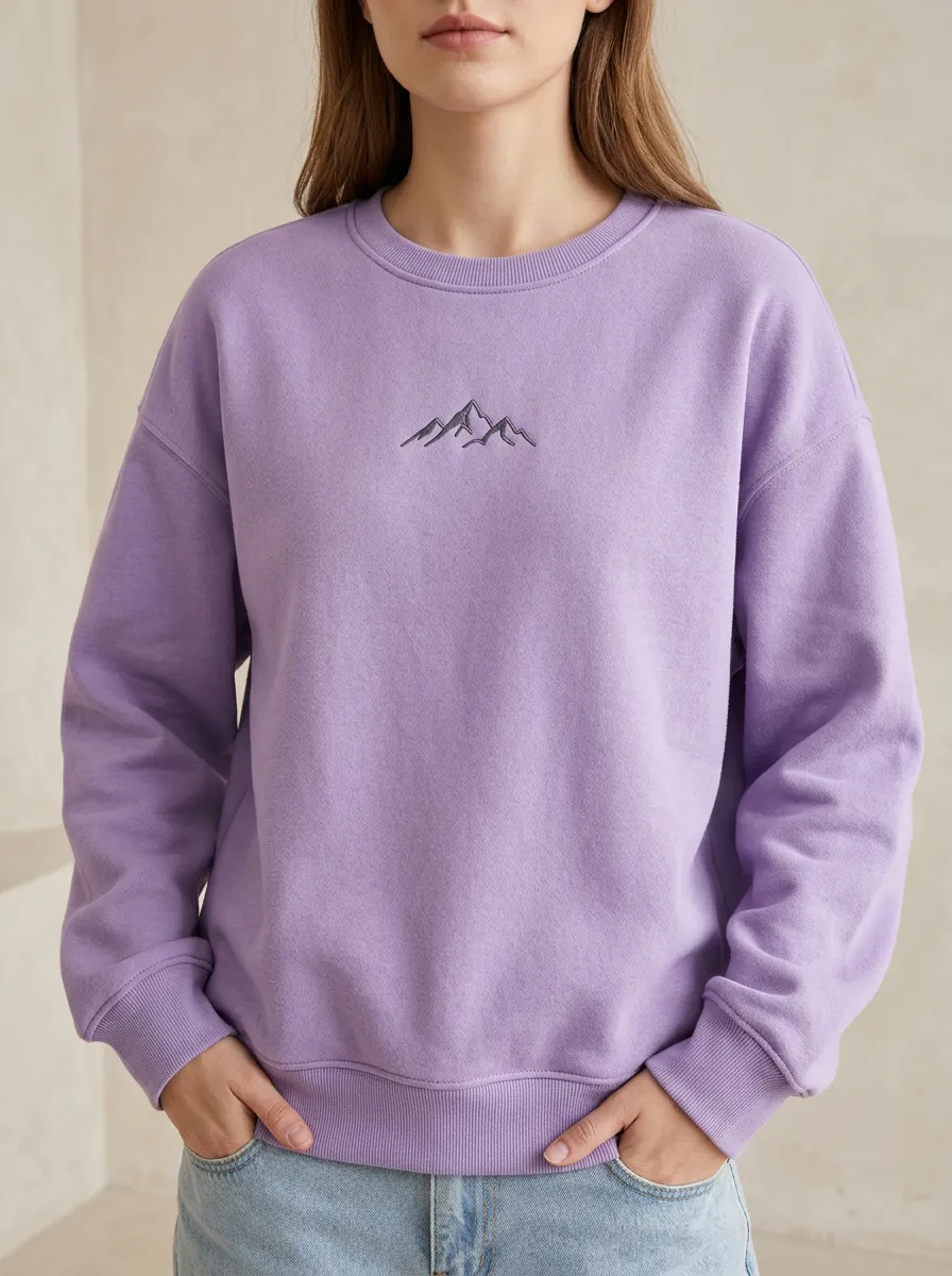 Women's Nature Lover Mountain Minimalist Embroidered Sweatshirt