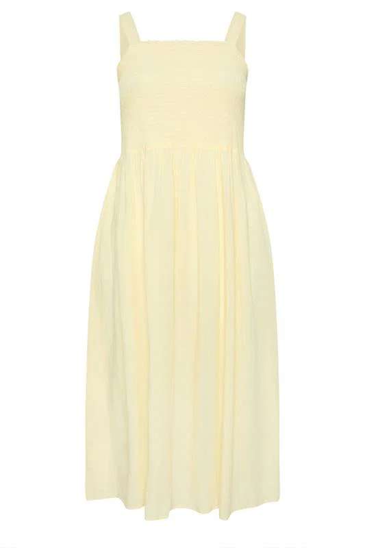 Yellow Shirred Linen Maxi Dress detail 4