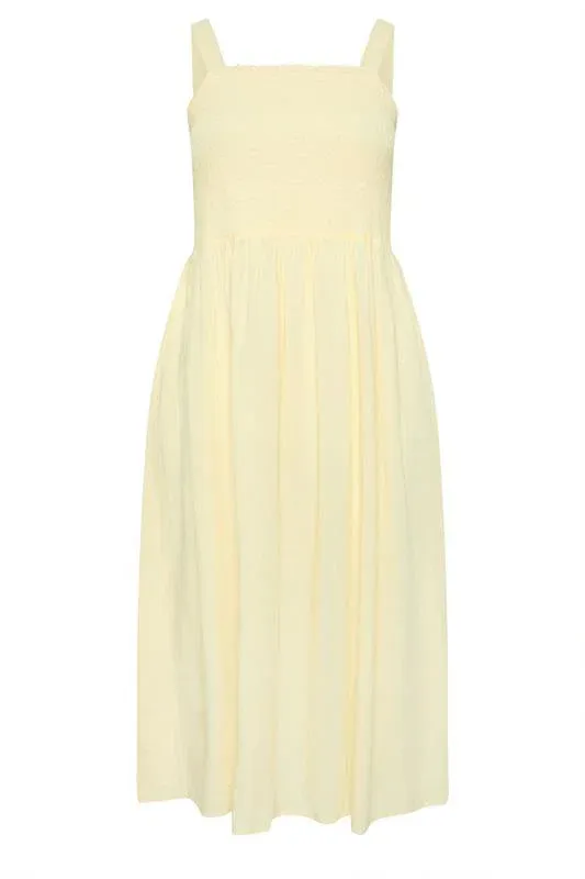 Yellow Shirred Linen Maxi Dress