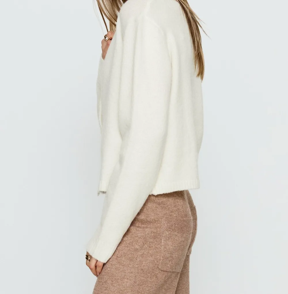 White Knit Ruched Button-Up Cardigan
