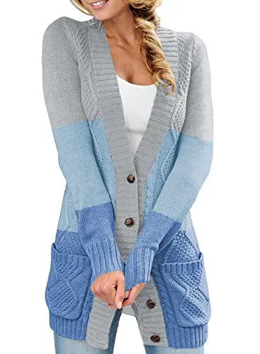 Women Open Front Cardigan Sweater Button Down Knit Sweater Coat