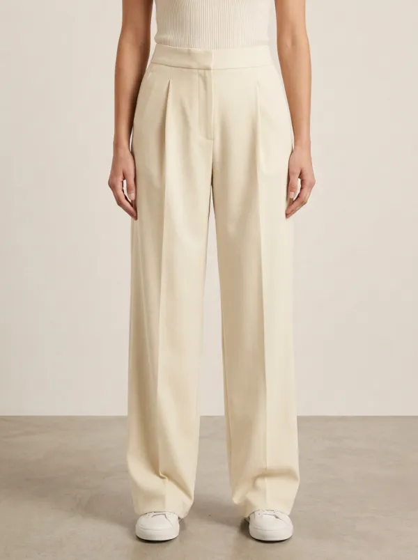 Structured Silhouette Pleated Wide-Leg Trousers