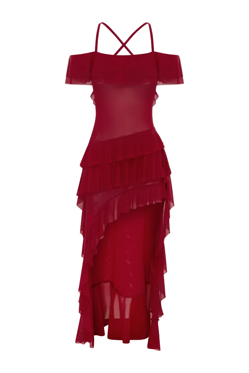 Straight Neck Asymmetric Hem Maxi Dress
