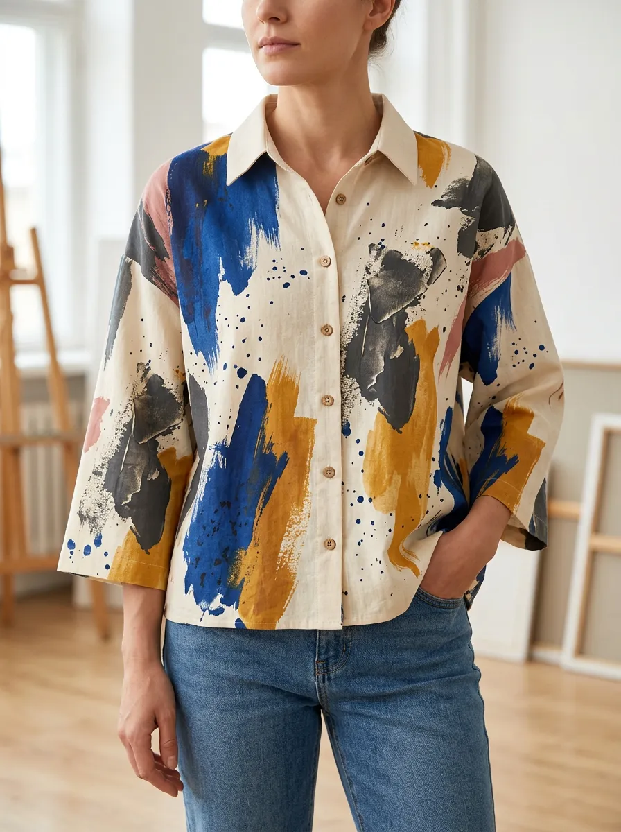 Women's Abstract Art Lover Brushstroke Atmospheric Shirt