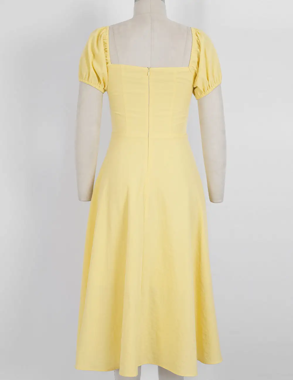 Bow Square Neck Solid Color Short Sleeves Midi Dress