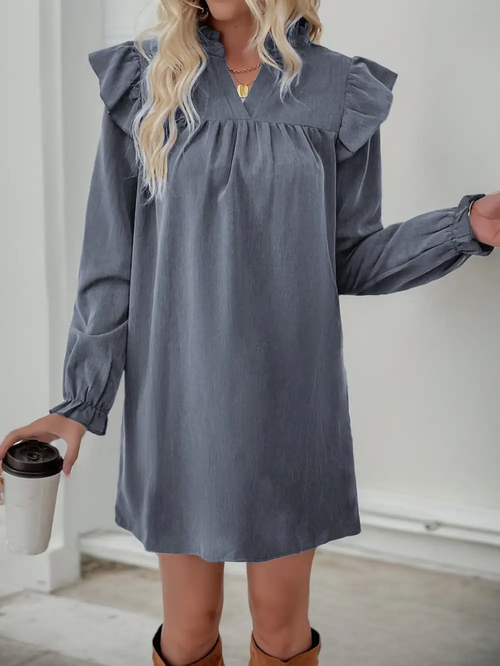 Catherine Cotton Blend Relaxed Ruffle Dress
