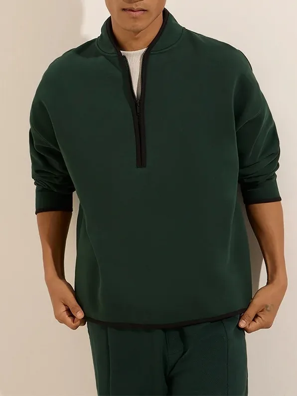 Solid Loose Cotton-Blend Sweatshirt