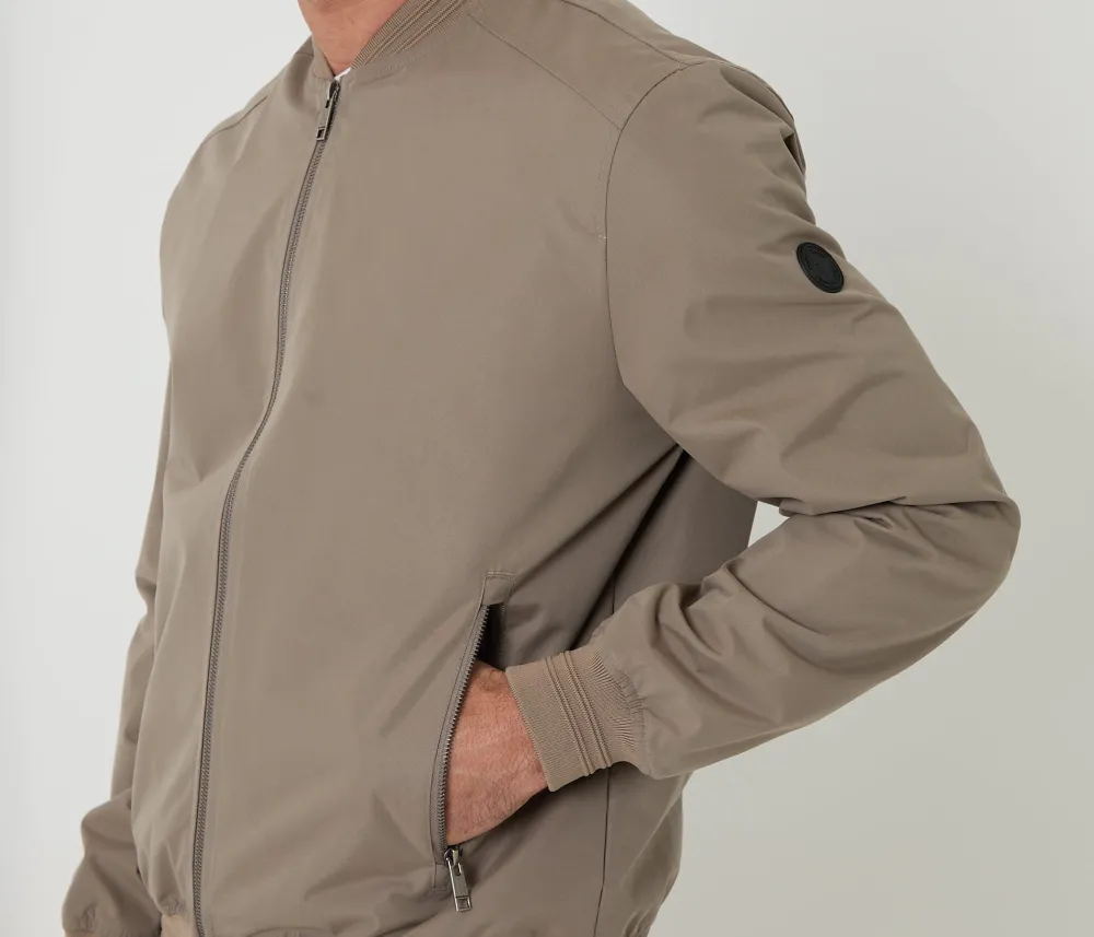Men's Taupe Water-Resistant Classic Bomber Jacket