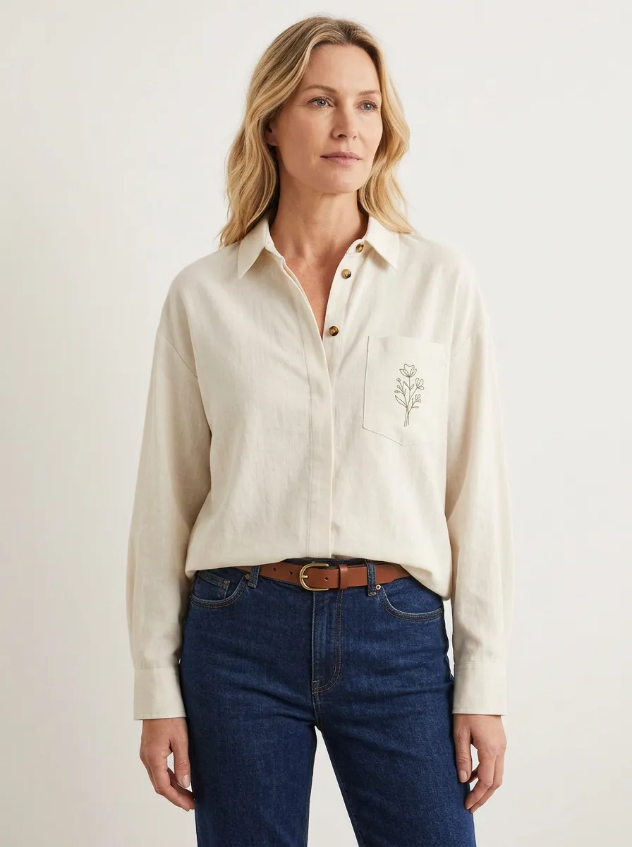Women's Minimalist Nature Lover Floral Line Art Printed Shirt