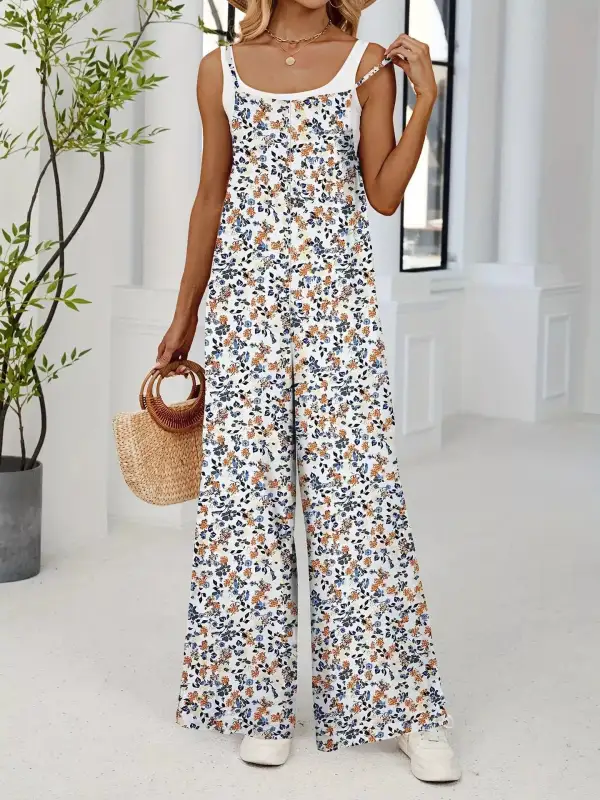 Plus Size Floral Print Wide Leg Jumpsuit