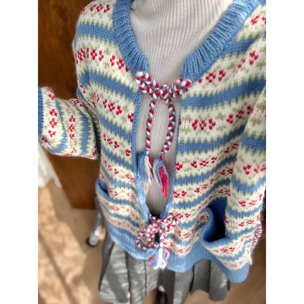 Striped Jacquard Lace-Up Cardigan