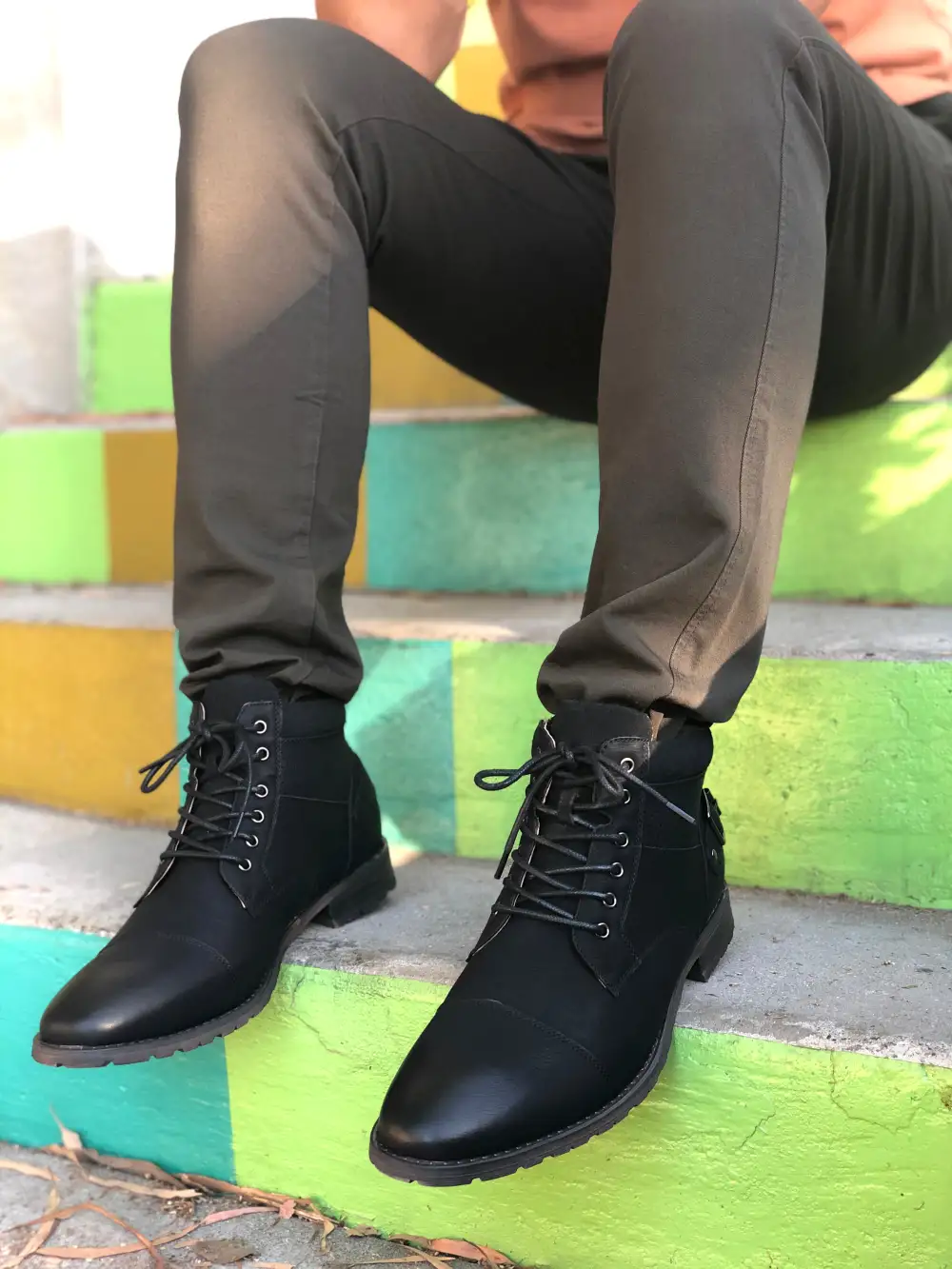 Faux-Suede Suede Faux-Leather Combat Boots