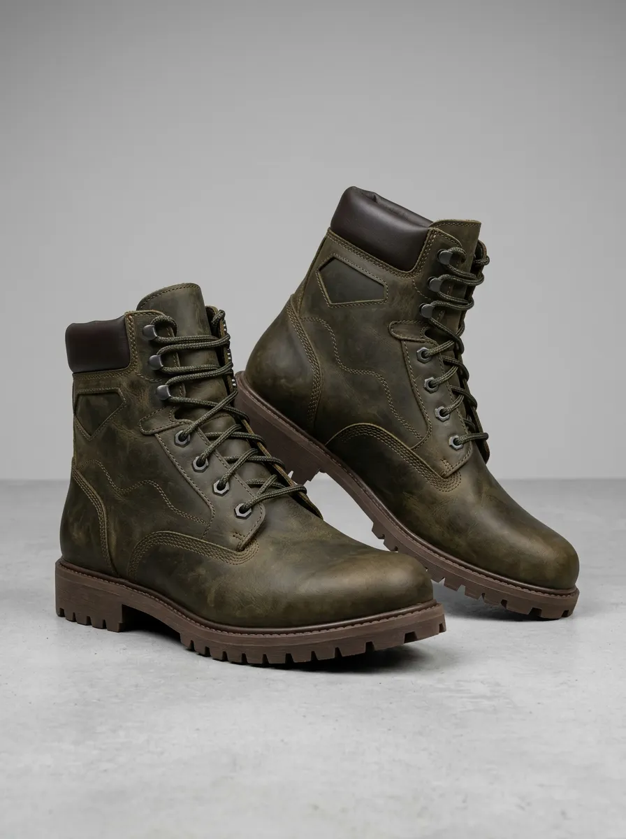 Unisex Distressed Leather Print Work Boots