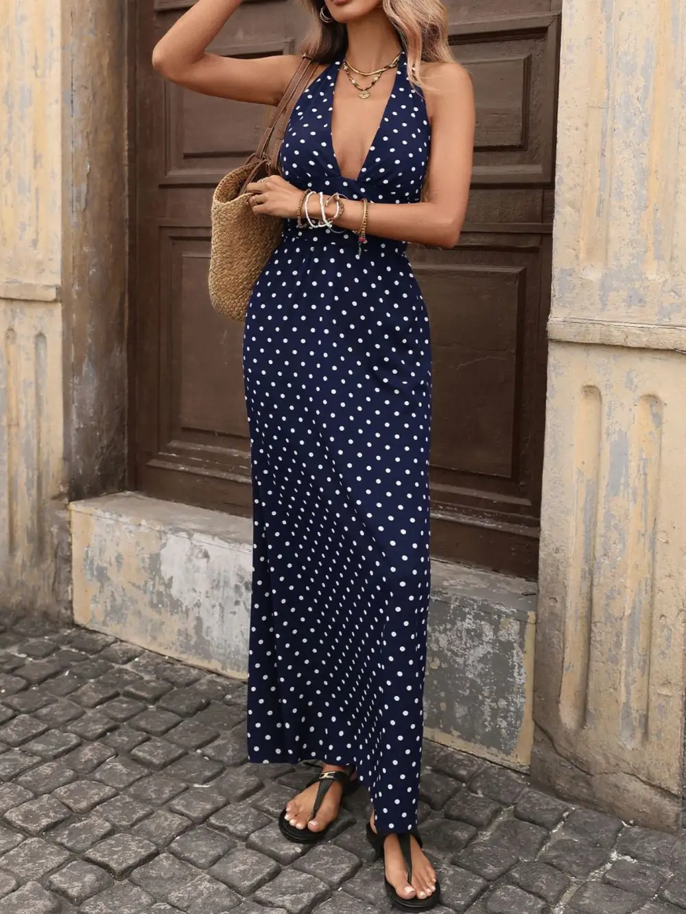Drape Polka Dot Maxi Dress