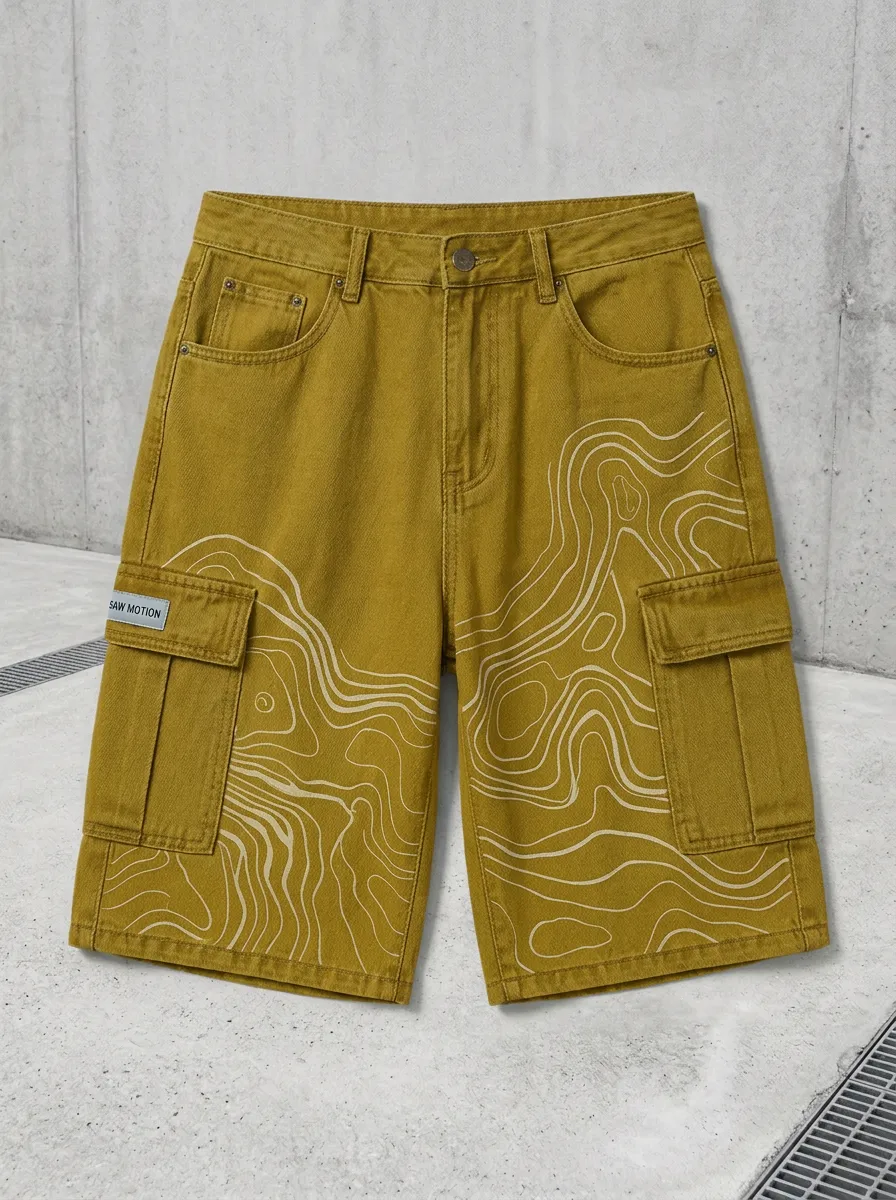 Utility Cargo Denim Topographic Men's Cargo Shorts