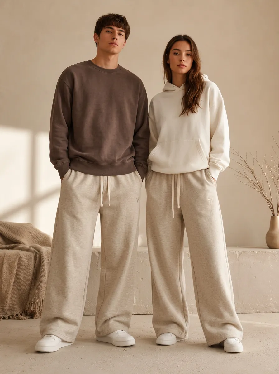 Unisex Easy-Wear Wide-Leg Drawstring Sport Pants