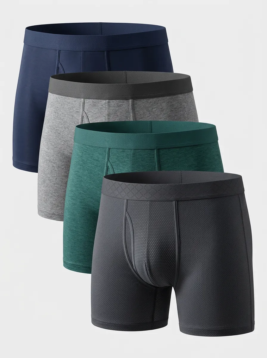 Timeless Solid Patterned Design Men's Four Pack Boxer Briefs