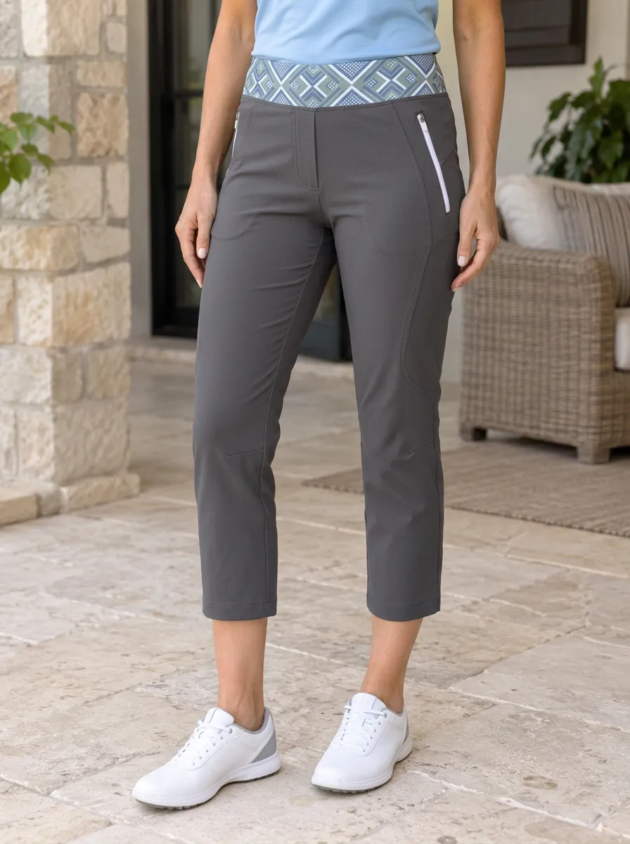 Women's Golf Sport Geometric Waistband Printed Capri Pants