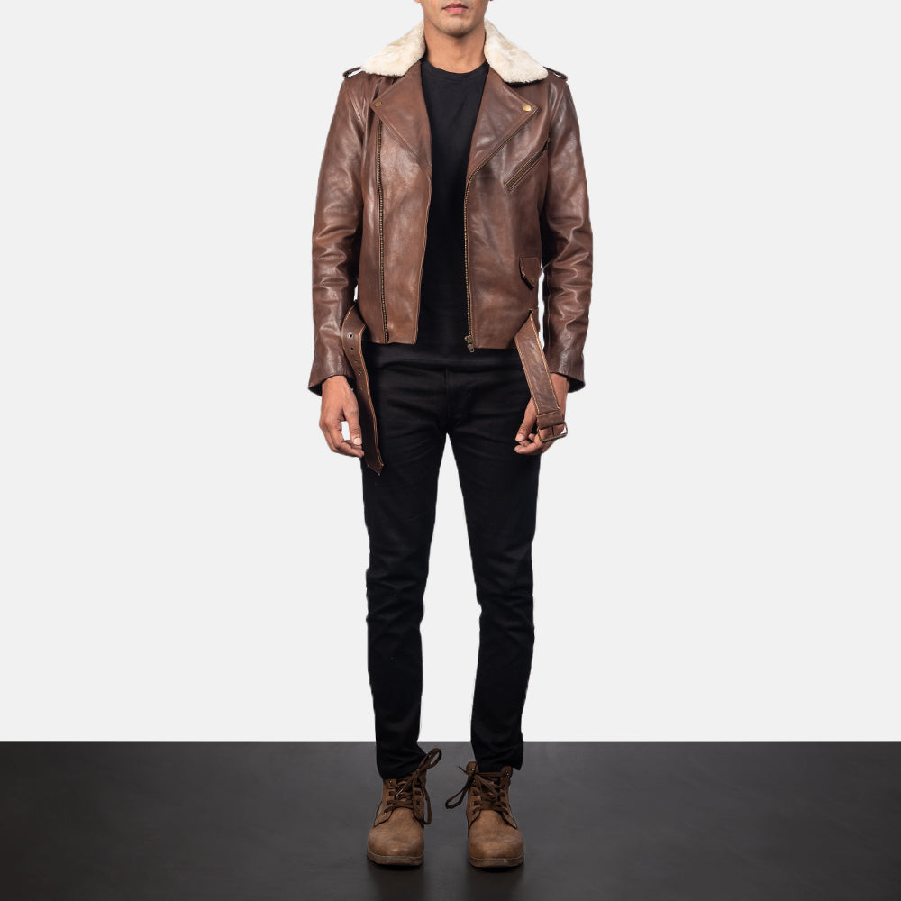 Men's Biker Leather Fur Trim Jacket