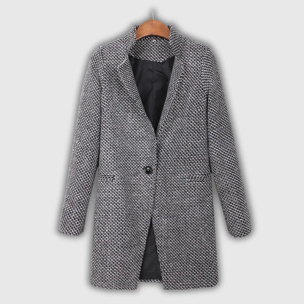 Single Button Tweed Button Front Coat
