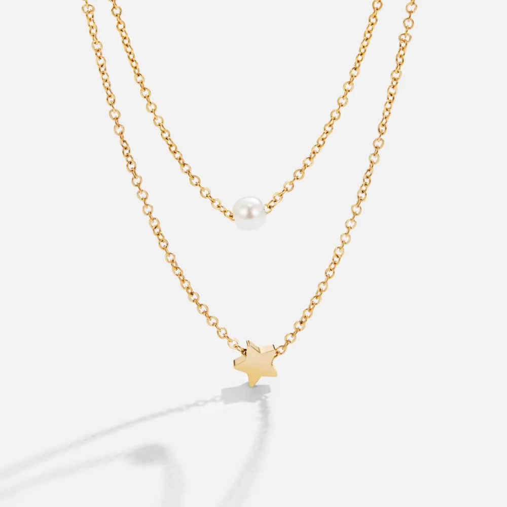Layered Pearl Star Necklace