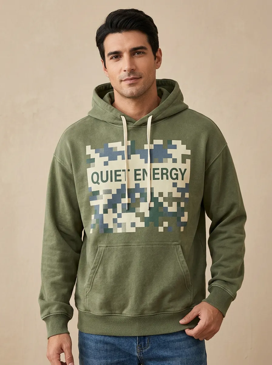 Men's Quiet Pixel Camo Graphic Print Hoodie