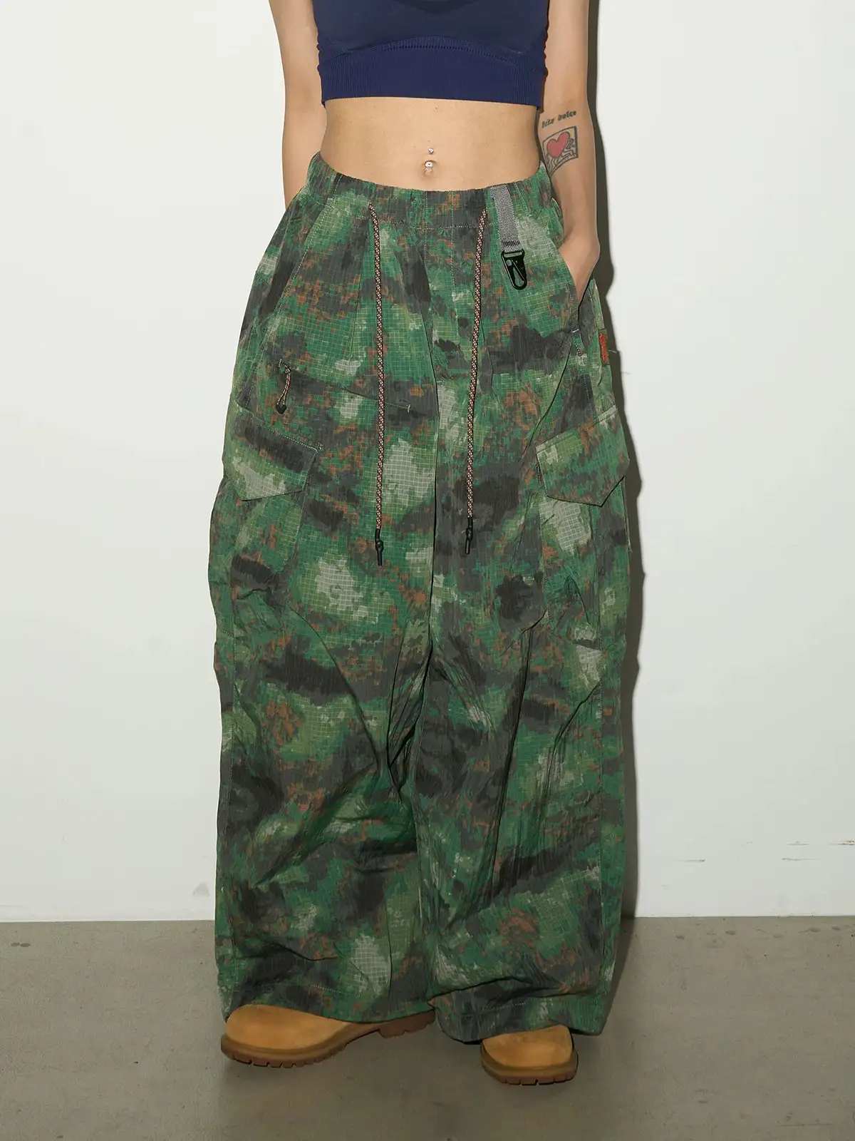 Wide-Leg Camouflage Shorts