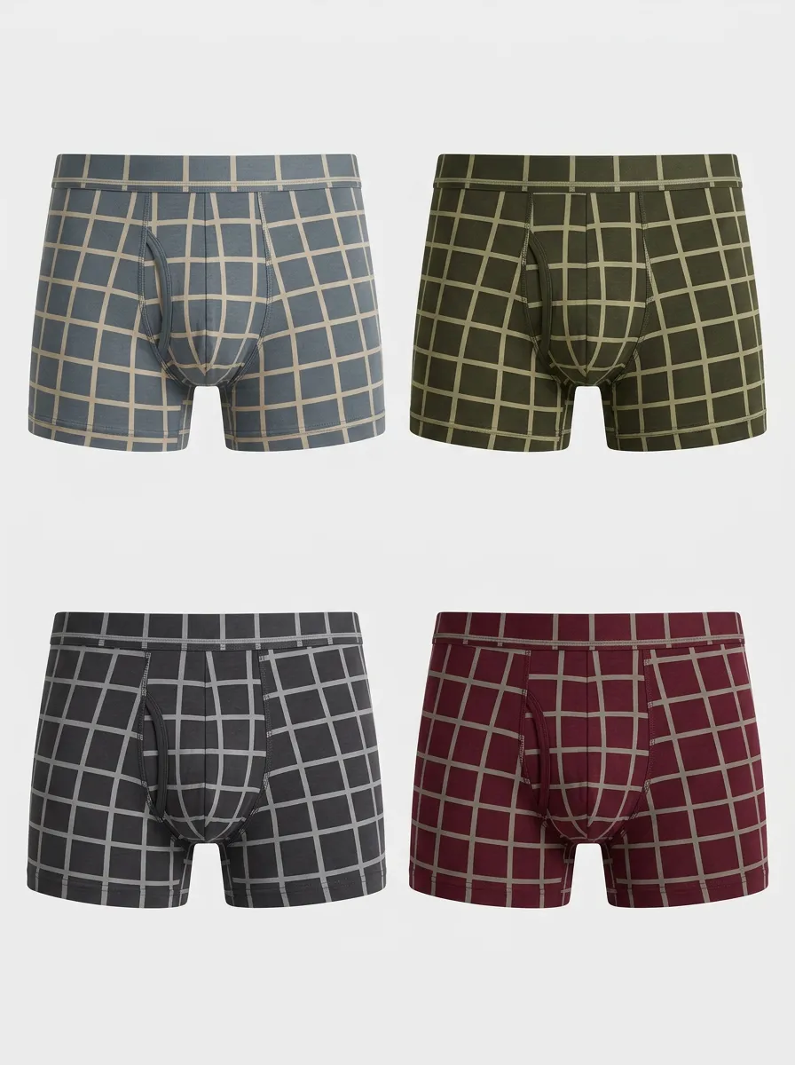 Men's Ridge Grid Pattern Multi-Pack Printed Boxer Briefs