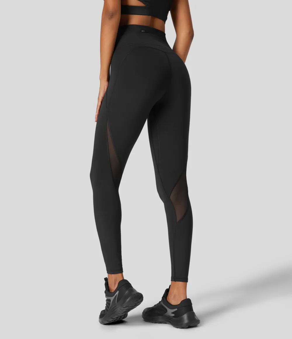 SpeedWave High Waisted Back Zip Pocket Contrast Mesh Quick Dry 7/8 Workout Leggings