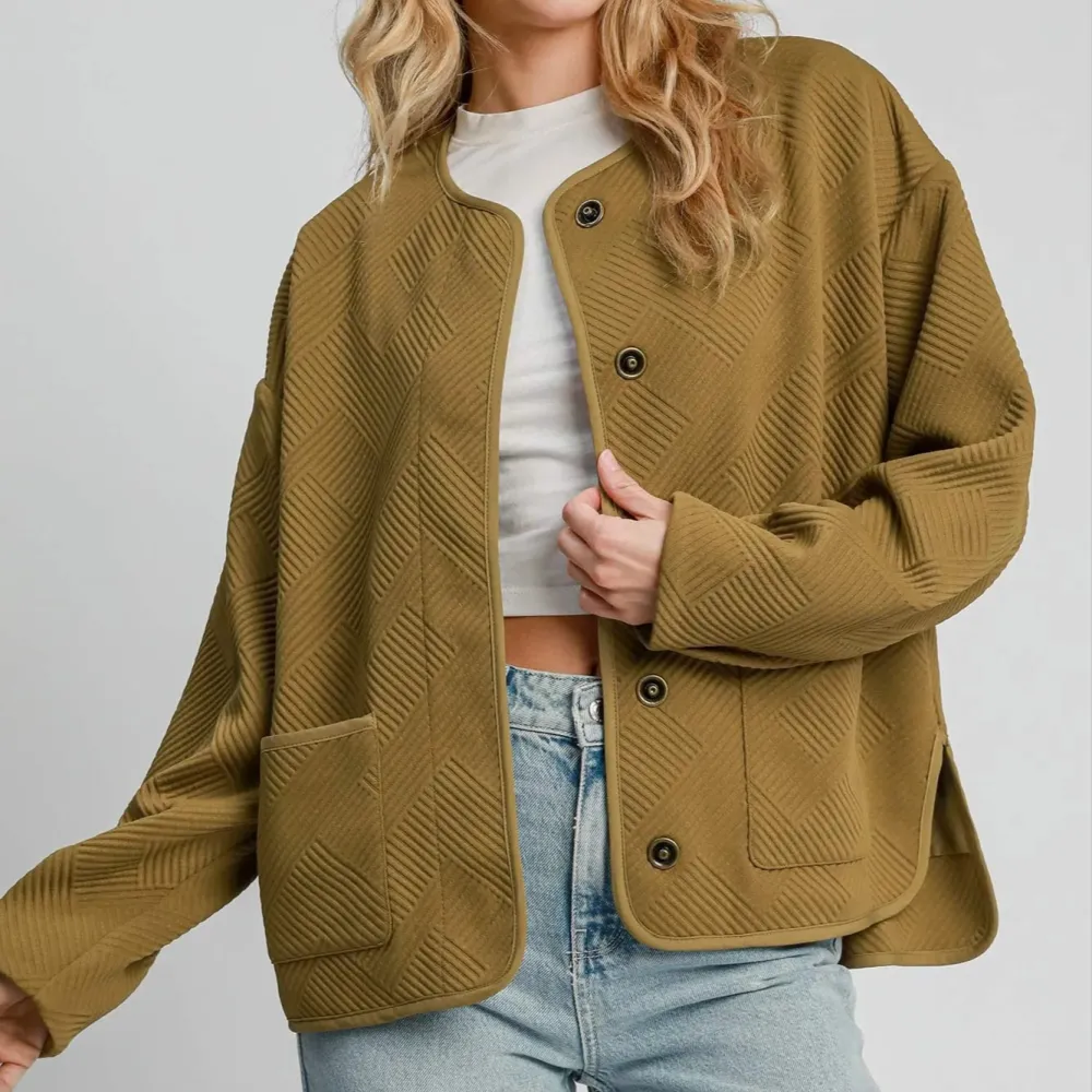 Textured Jacquard Pocket Detail Casual Jacket